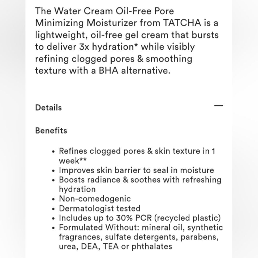 Tatcha The Water Cream Oil-Free Pore Minimizing Moisturizer - Picture 2 of 4